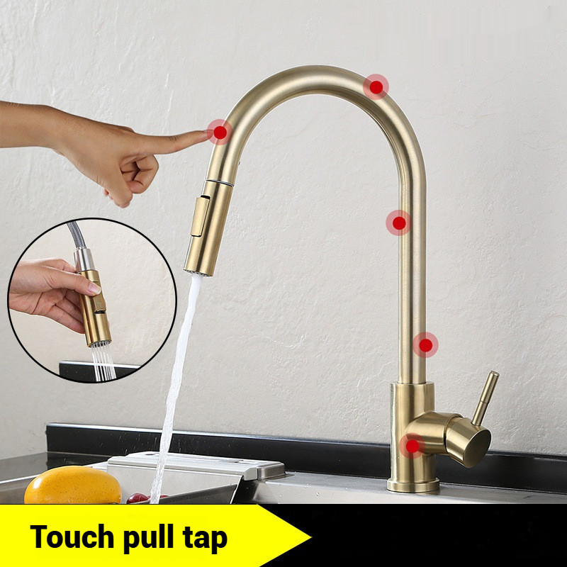 Kitchen Touch Sensor Stainless Steel Faucet Kitchen Sink Drawable Rotating Household Kitchen Hot and