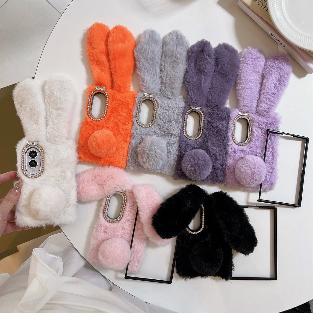 SAMSUNG น่ารักFurry 3Dกระต่ายฝาครอบโทรศัพท์สําหรับSamsung Galaxy A90 A82 A73 A72 A71 A70E A70S A60 A