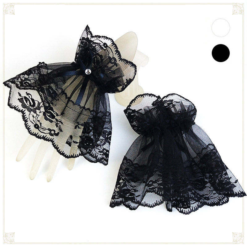 Lolita lolita ถุงมือสีดําแม่ชีลูกไม้ผ้ากอซโบว์แขน Gothic ตกแต่งแขน cos