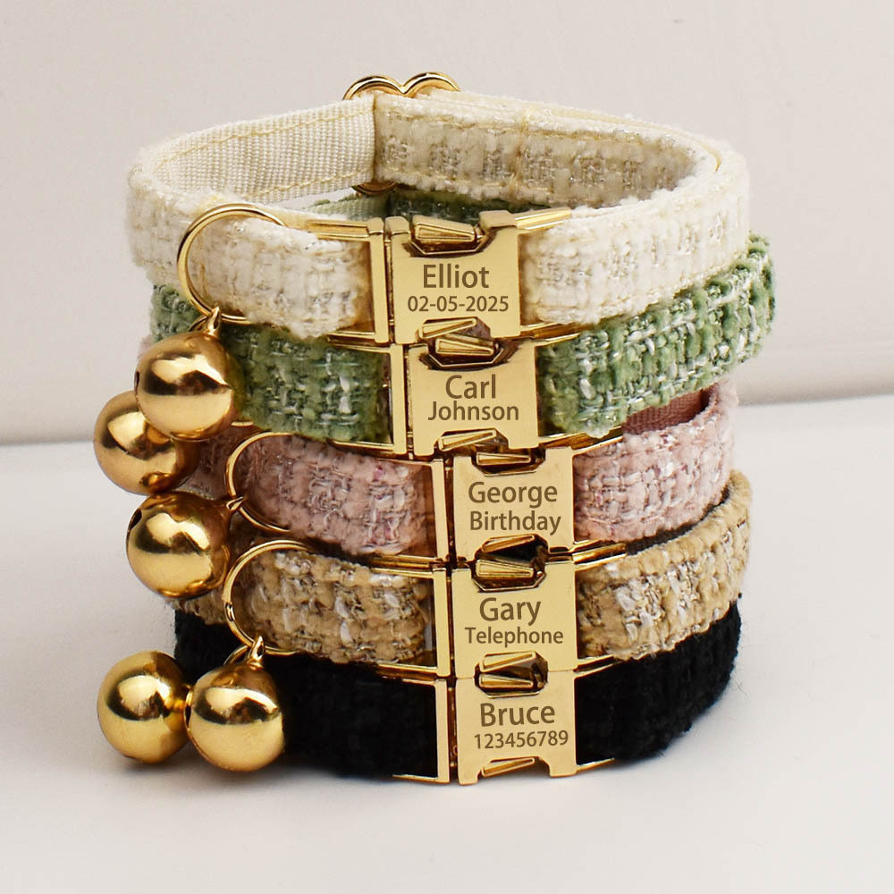 Series Pet Collar Engravable Cat Collar ปลอกคอสุนัข Bell Collar