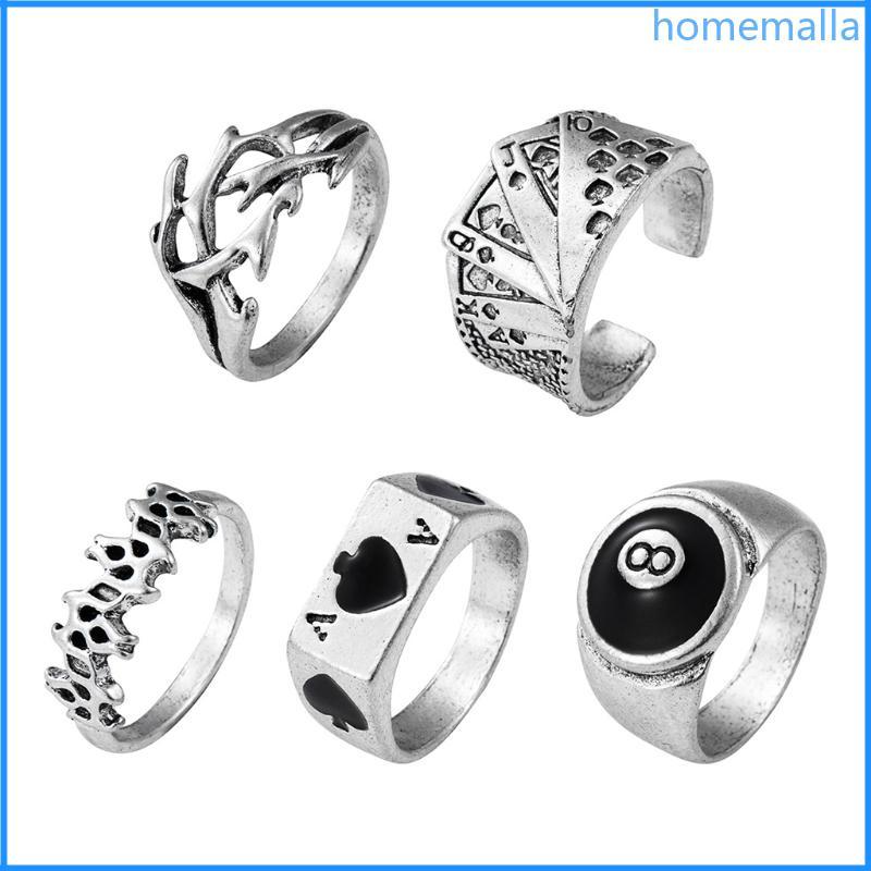 HO เกมโลหะผสมวินเทจ Royal Sraight Casino Flush Festival Party Ring 5 ชิ้น