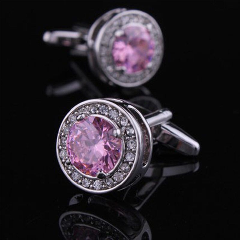 Cufflinks รอบคริสตัลสีชมพูผู้ชาย Cufflinks Cufflinks Cufflinks ชายเสื้อ Cufflinks ks1537th20260908
