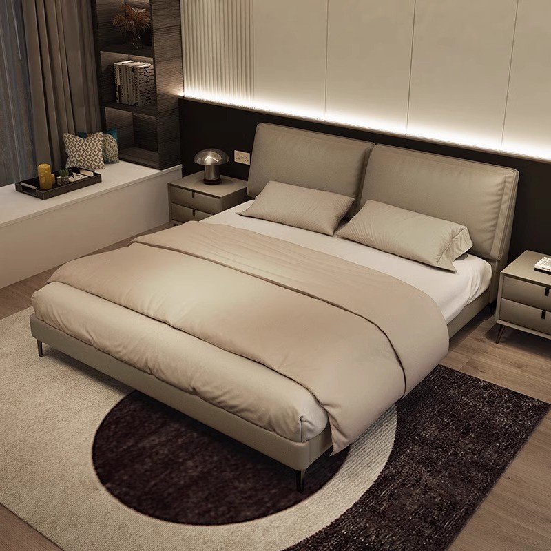 Leather And Solid Wood Bed Frame Bed Frame With Mattress Modern Storage Bed Frame Queen/King Bed Fra