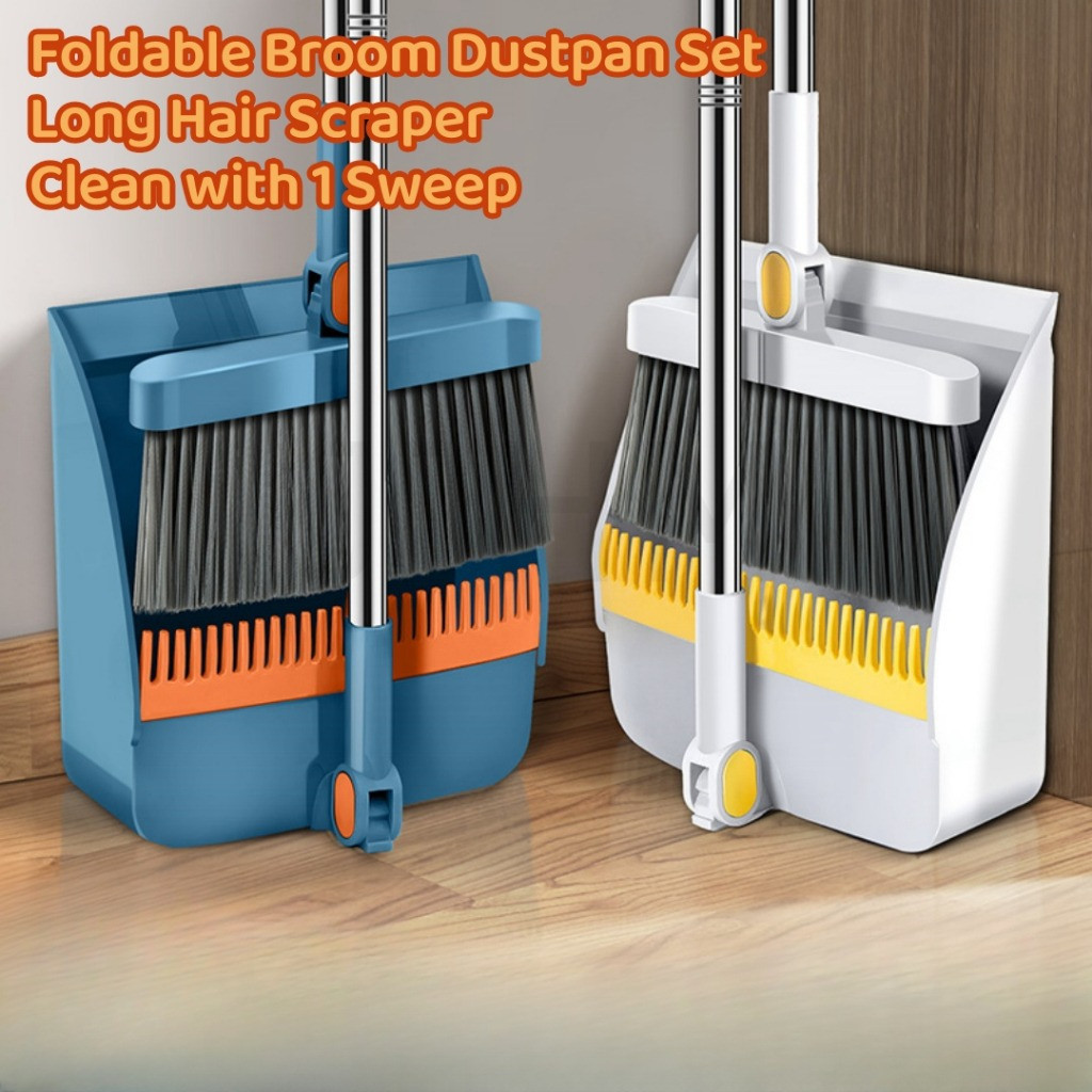 Rotatable Broom and Wind Proof Dust Pan with Broom Comb Broom Set Non-Stick Broom Magic Wiper Set
