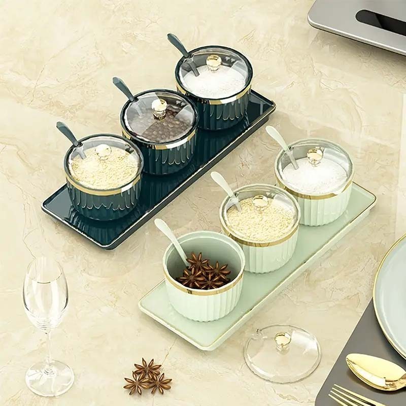 Condiment Jar Set Wide Mouth Salt Sugar Spices Herbs Storage Container Clear Lid Seasoning Bottle Ki
