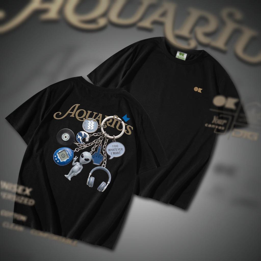OK Apparel เสื้อยืดคอกลม ลาย Aquarius ทรง oversize Cotton USA พร้อมส่ง