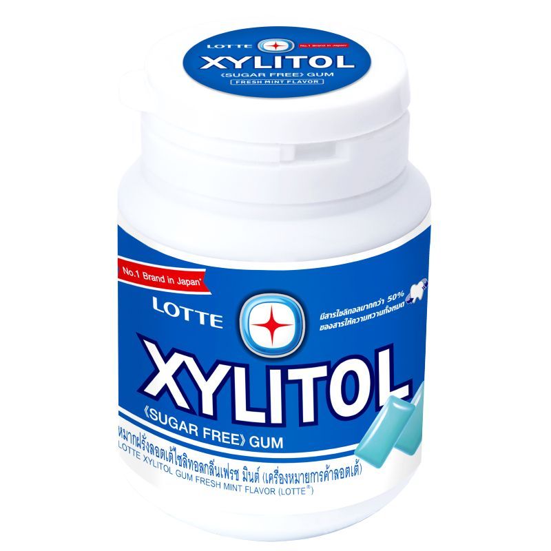 ลอตเต้ไซลิทอลหมากฝรั่งเฟรชมินต์ 52.2กรัม Lotte Xylitol Gum Fresh Mint Sugar Free 52.2g.