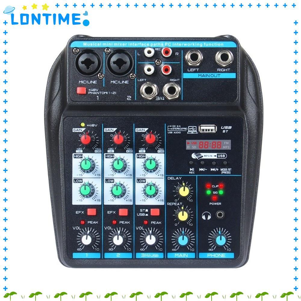 LONTIME DJ Console Mixer, 4 Channel พร้อม 48V Phantom Power Audio Mixer, Monitor Karaoke System Blue
