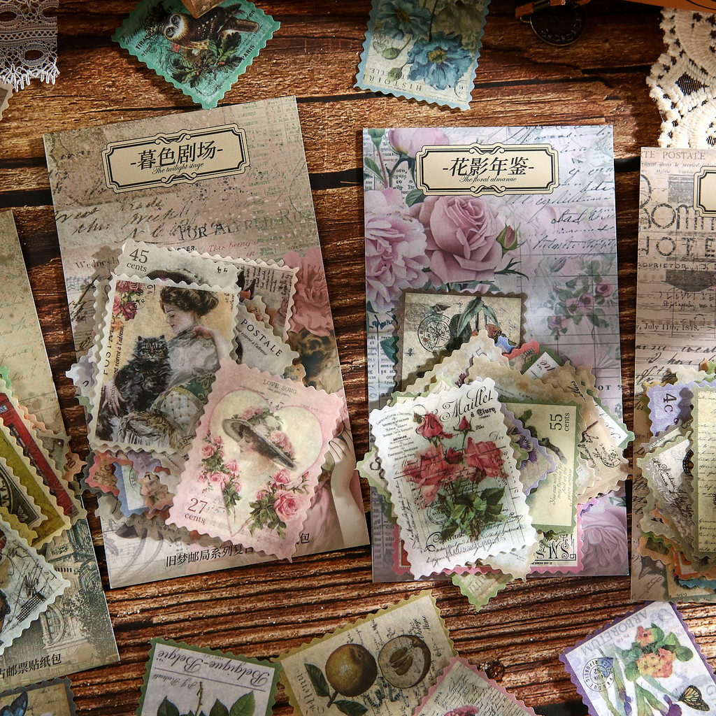 Journamm 60 ชิ้น Junk Journal สติกเกอร์ Vintage สมุดภาพ DIY Handcraft อุปกรณ์, Creative กาว DIY สติก