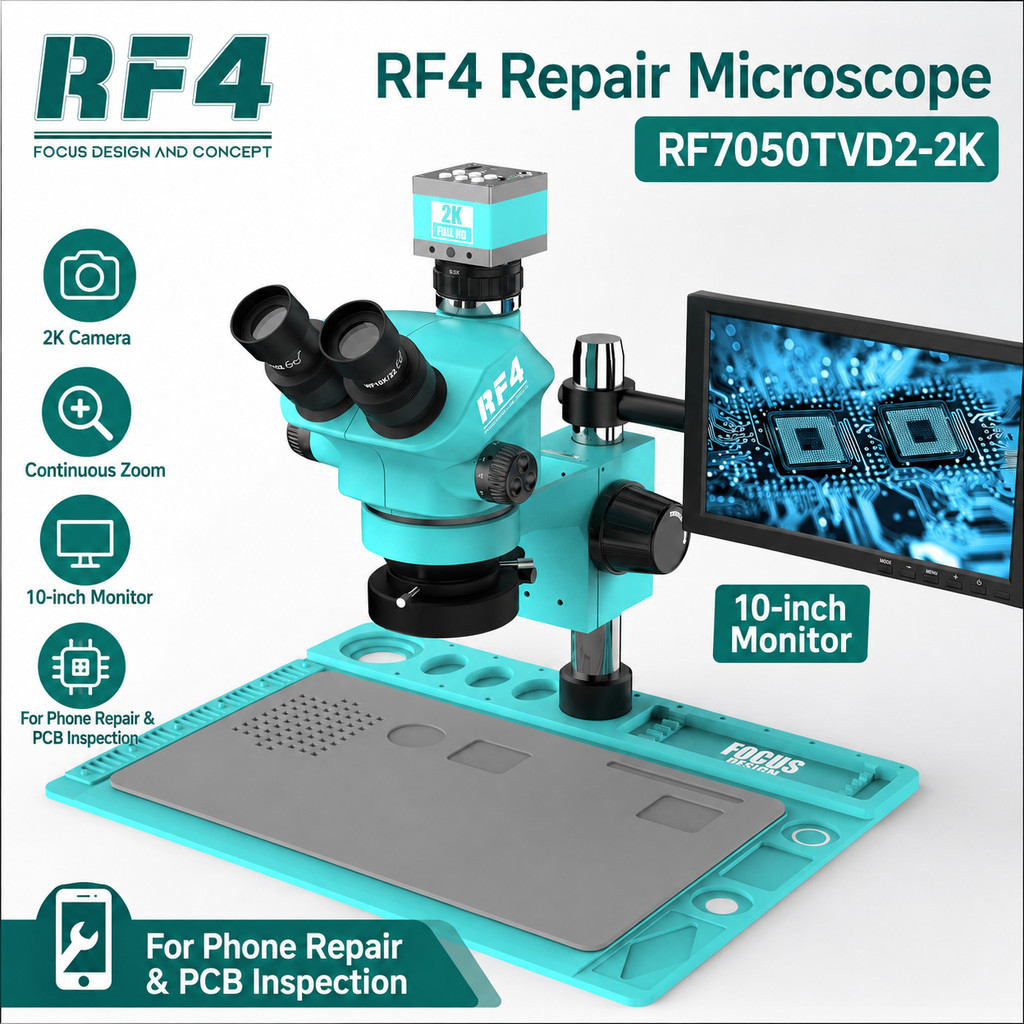 RF4 RF7050TVD2-2K กล้องจุลทรรศน์ Trinocular 2K กล้อง 10in Monitor สําหรับซ่อมโทรศัพท์