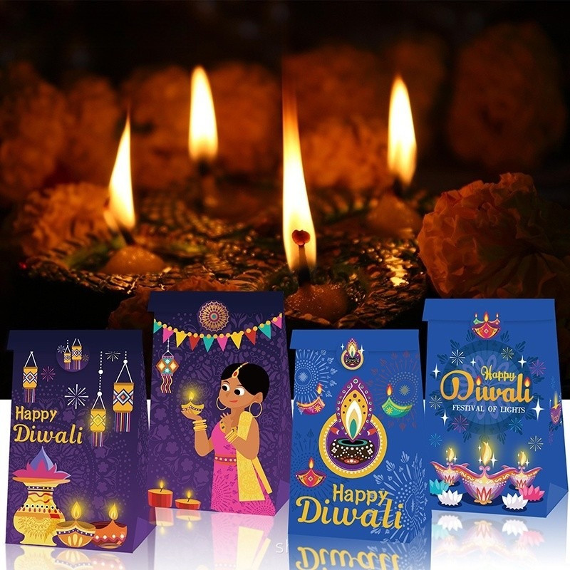 Happy Deepavali Festival Party ห่อของขวัญ Diwali Decor กล่องของขวัญ Deepavali Candy ถุงกระดาษคราฟท์