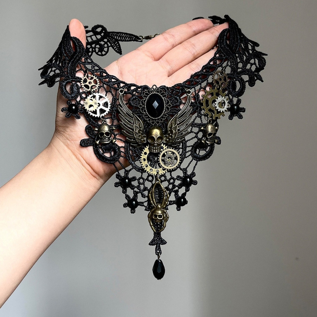 Steampunk Retro Gear Skull Wing Necklace Gothic Dark Spider Collar Halloween Accessories