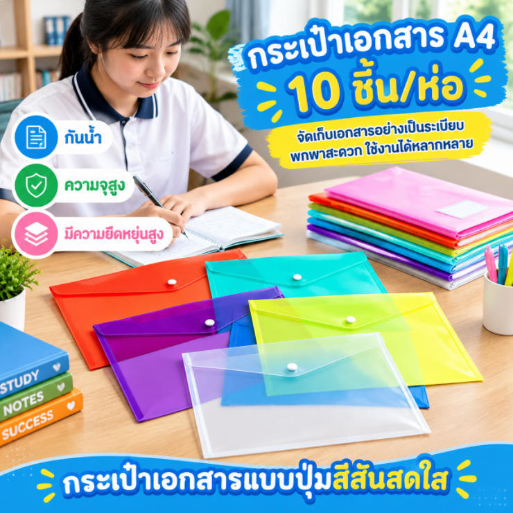 แฟ้มเอกสาร A4 แฟ้มสอด แฟ้มกระดุมอย่างดี หนา0.16 mm มีหลายสีให้เลือก