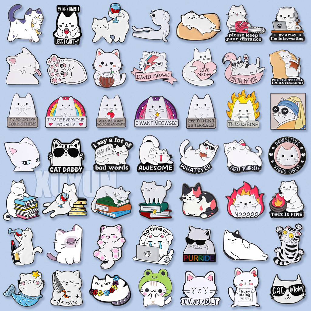 100รูปแบบการ์ตูนสีขาวลูกแมวLapel Pinแมวน่ารักสัตว์เลี้ยงสัตว์โลหะเข็มกลัดเสื้อผ้ากระเป๋าเป้สะพายหลังหมวกอุปกรณ์เสริมของขวัญสําหรับเพื่อน