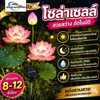 โคมไฟ โคมไฟโซล่าเซลล์ รูปดอกบัว ตกแต่งสวน กันน้ำ IP65 เปิดปิดอัตโนมัติ ชาร์จแสงแดด ประหยัดไฟ
