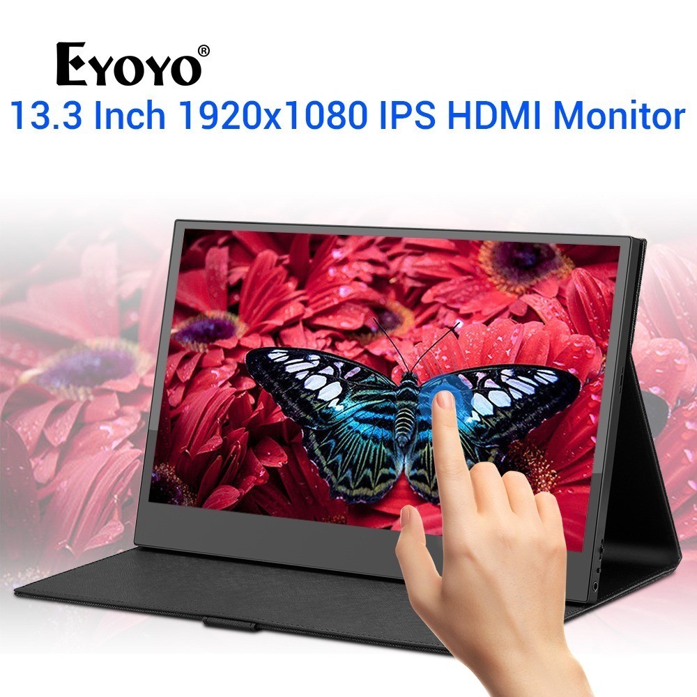Eyoyo 13.3 "นิ้วหน้าจอสัมผัสแบบพกพา 1920x1080 IPS HDMI Monitor แล็ปท็อปที่สอง Mini PC หน้าจอใช้งานร่