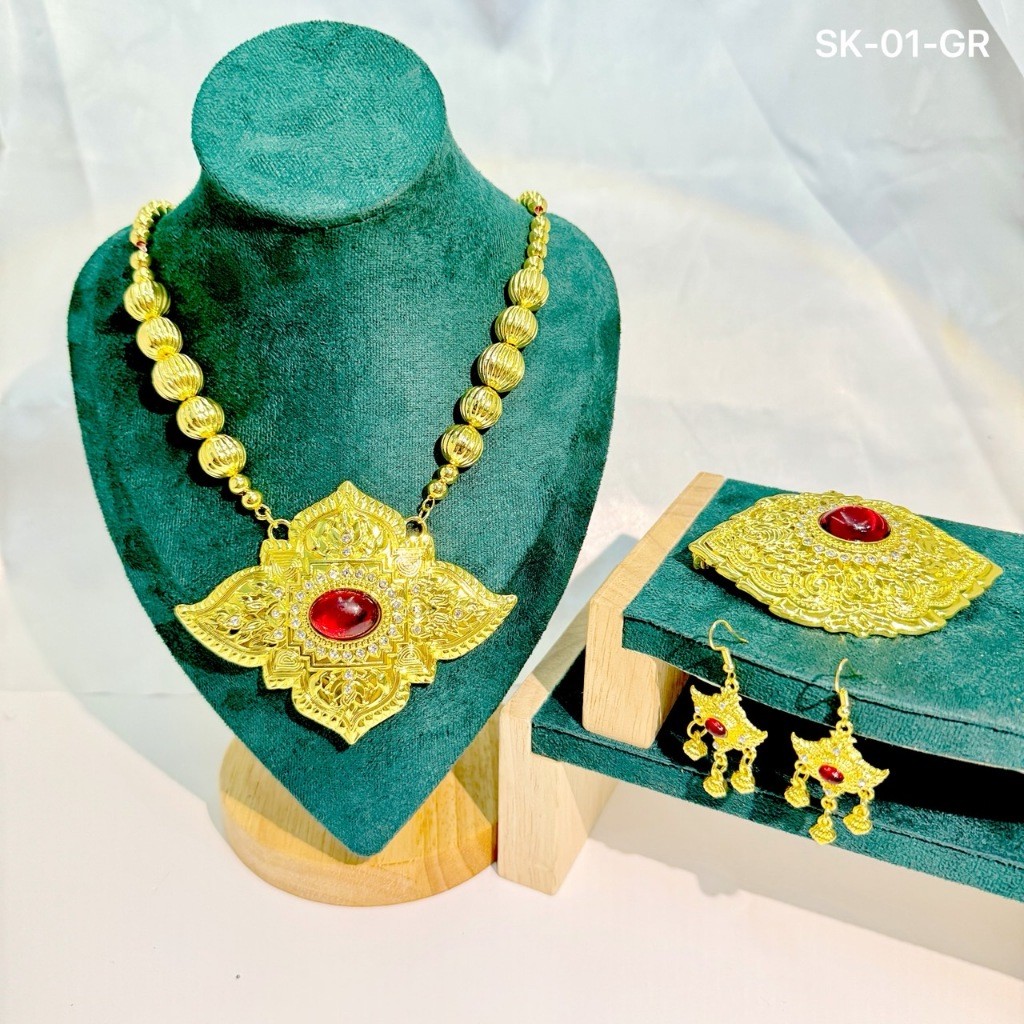 เครื่องประดับชุดไทย งามครบด้วยสร้อยพลอยโบราณ เหมาะสำหรับสวมใส่คู่กับ ชุดไทย ชุดนางรำ งานบุญ - รูปที่ 7