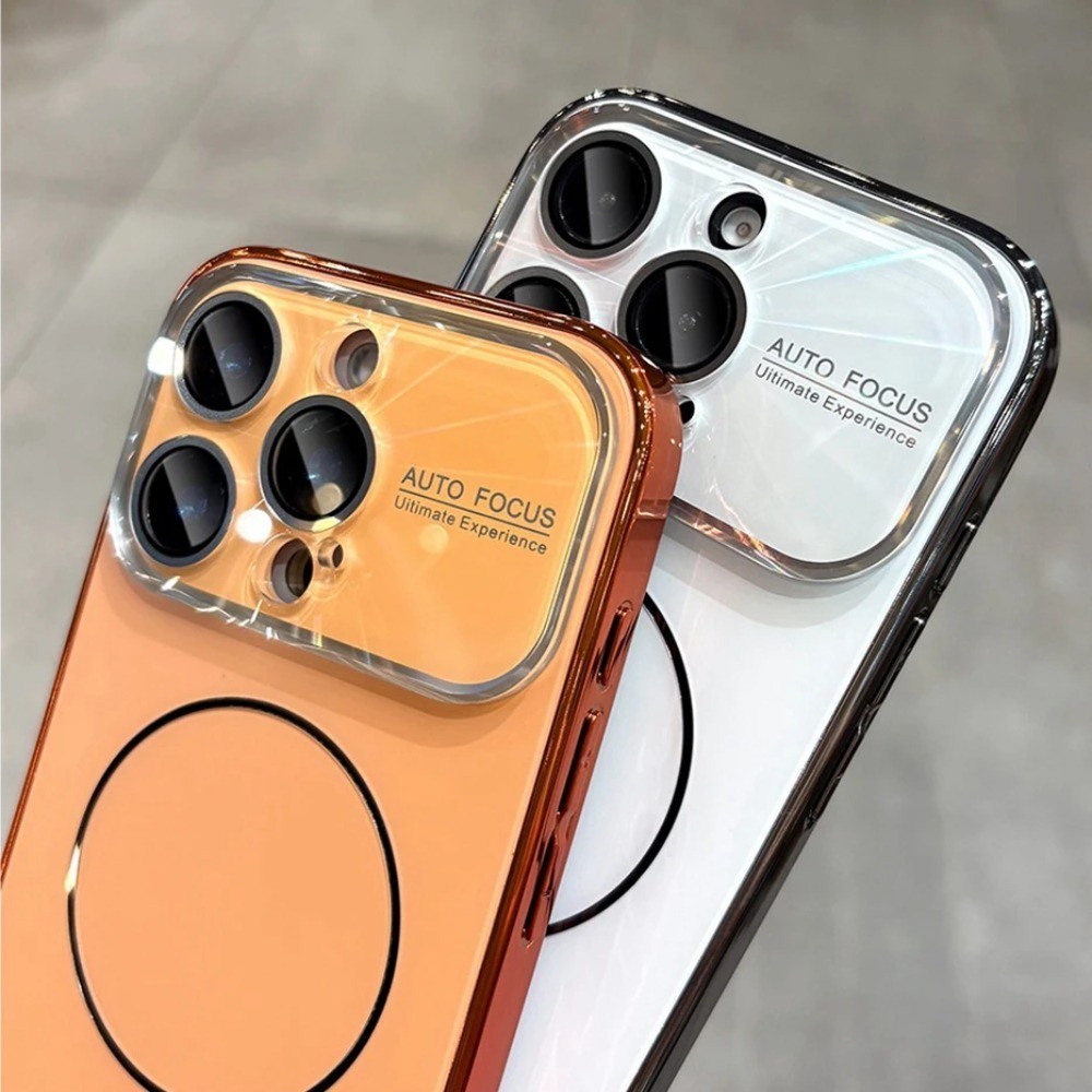 เลเซอร์หน้าต่างขนาดใหญ่ชาร์จแม่เหล็ก Luxury Star สีส้มเคสโทรศัพท์สําหรับ IPhone 17 Pro Max 17 Air 13 14 15 16 Pro Max Hard กระจกนิรภัยกันกระแทกฝาหลัง