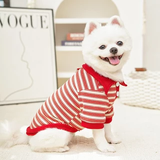 🇹🇭พร้อมส่ง🇹🇭 ❤️🔵 เสื้อโปโลมีแขนคอปกดีเทลกระดุมขาว ลายริ้วผ้ายืดใส่สบาย for pet เสื้อสุนัข ชุดหมา ชุดแมว