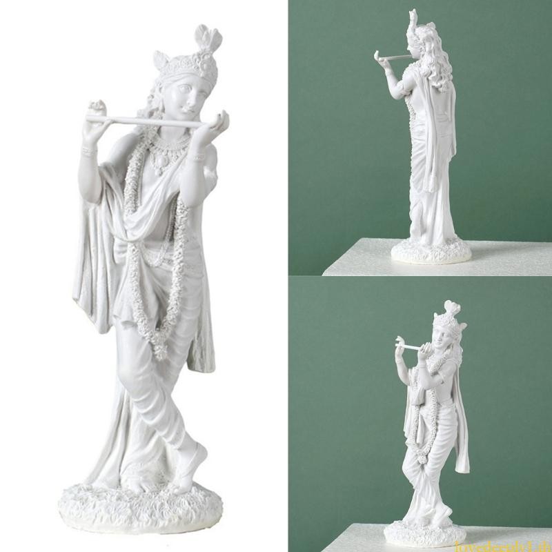 รักเรซินสีขาว Krishna รูปปั้น Hin Love God เล่นขลุ่ย Krishna ตุ๊กตาสําหรับบ้านวัดโต๊ะทํางานหนังสือชั