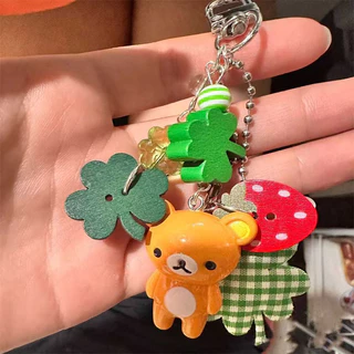 ใหม่ลูกปัด Clover พวงกุญแจแหวนการ์ตูนหมี Retro จี้กระเป๋าตกแต่ง Key Chain