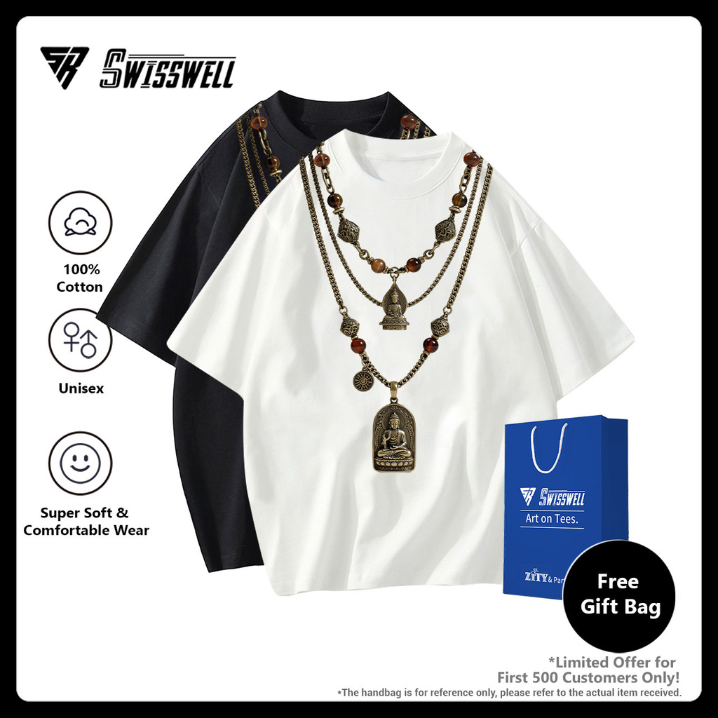 SwissWell 👕 เสื้อยืดผ้าคอตตอน 100% T-Shirt แบบ Oversize Unisex คอกลม ใส่สบาย ลาย Buddha amulets P2