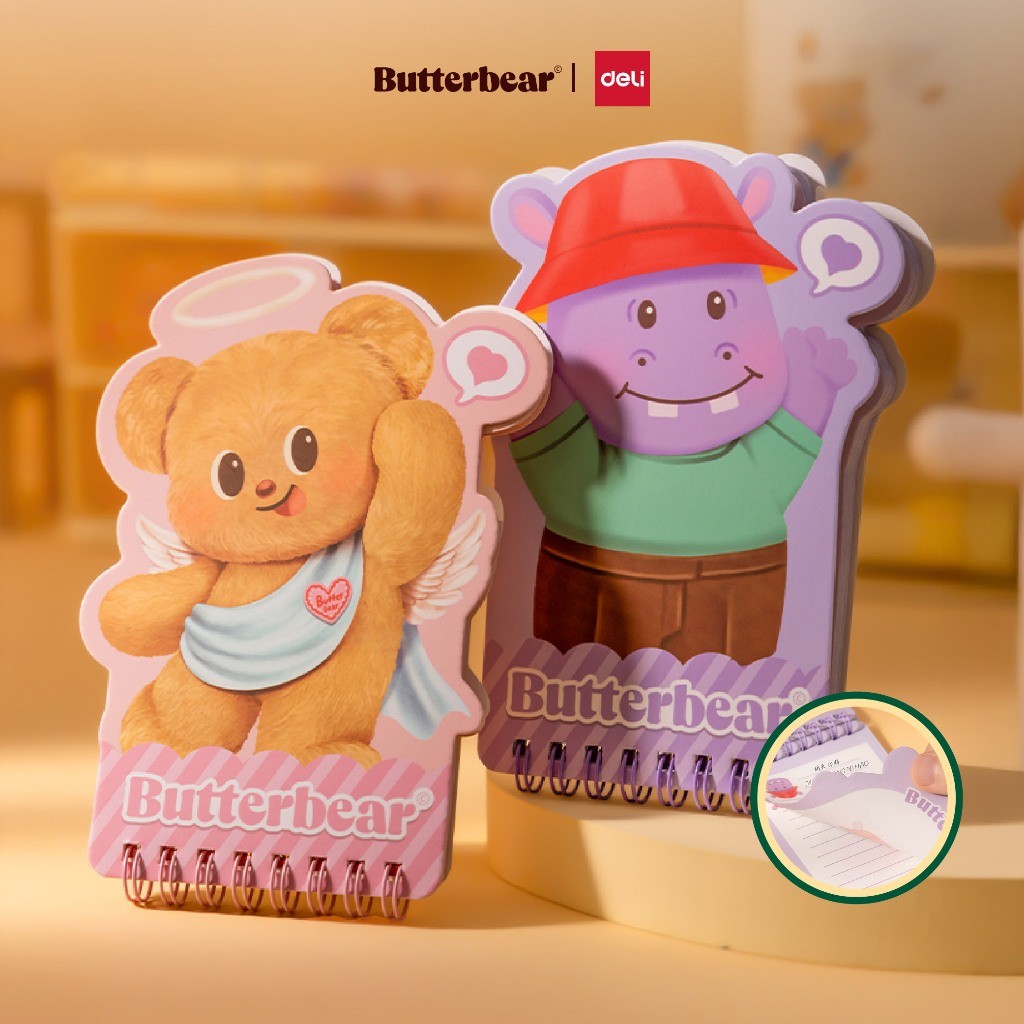 (Deli X Butterbear) สมุดสันห่วง รุ่น HY220 มีเส้น ไซส์พกพา 60แผ่น หนา80แกรม (คละลาย/จำหน่าย 1 เล่ม)