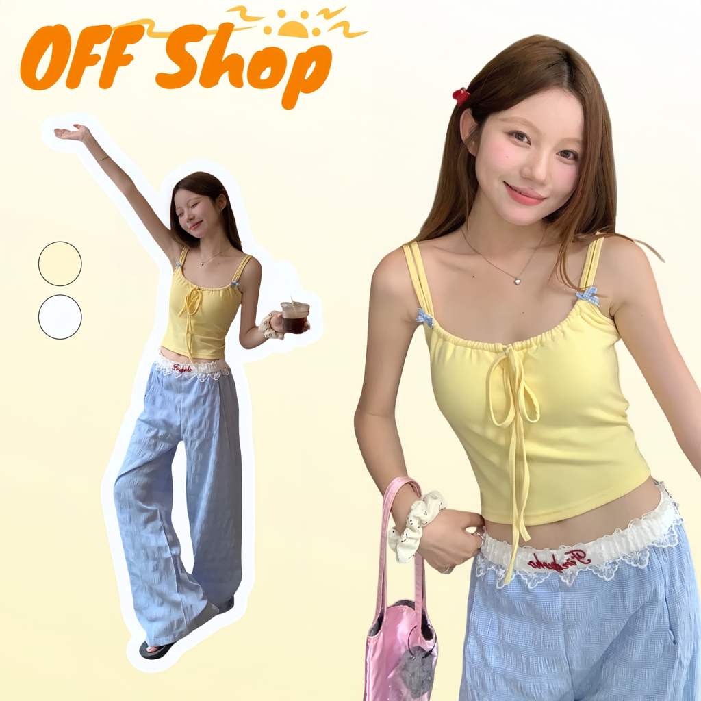 OFF SHOP พร้อมส่ง (OFF-FY6809-J) เสื้อสายเดี่ยวสองเส้น มีฟองน้ำ สไตล์สาวเกาหลี ดีเทลผูกหน้าอก สีพาสเทล