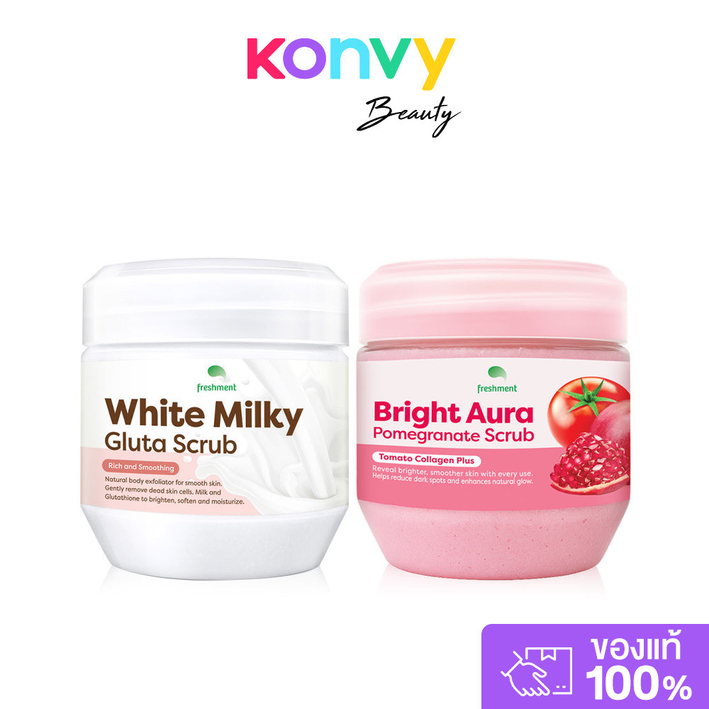 Freshment Set 2 Item Bright Aura Pomegranate Scrub Tomato Collagen Plus 700g + White Milky Gluta Scrub 700g.