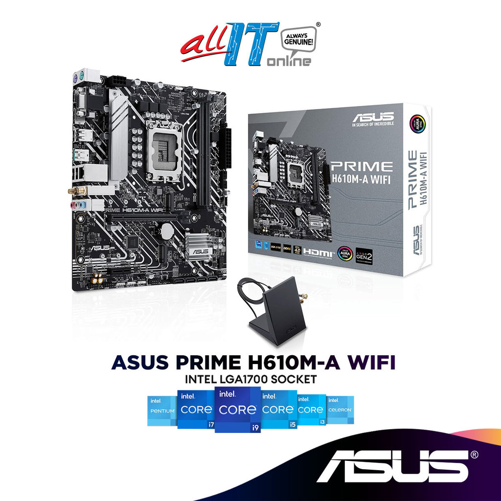 ASUS PRIME H610M-A WIFI Micro ATX (mATX) เมนบอร์ด Intel LGA1700 ซ็อกเก็ตรองรับ 14th/13th/12th Gen In