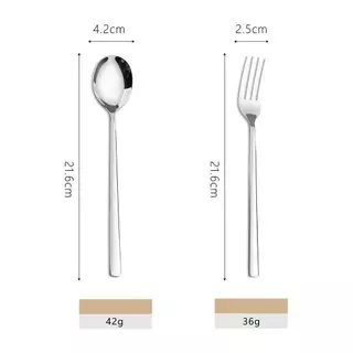 [ 10แถม10 ] 21.6cm ช้อน+ส้อม สแตนเลสแท้ ช้อนสีทอง-สีเงิน (10คู่) วัสดุเกรดพรีเมี่ยม ชุดช้อนส้อม