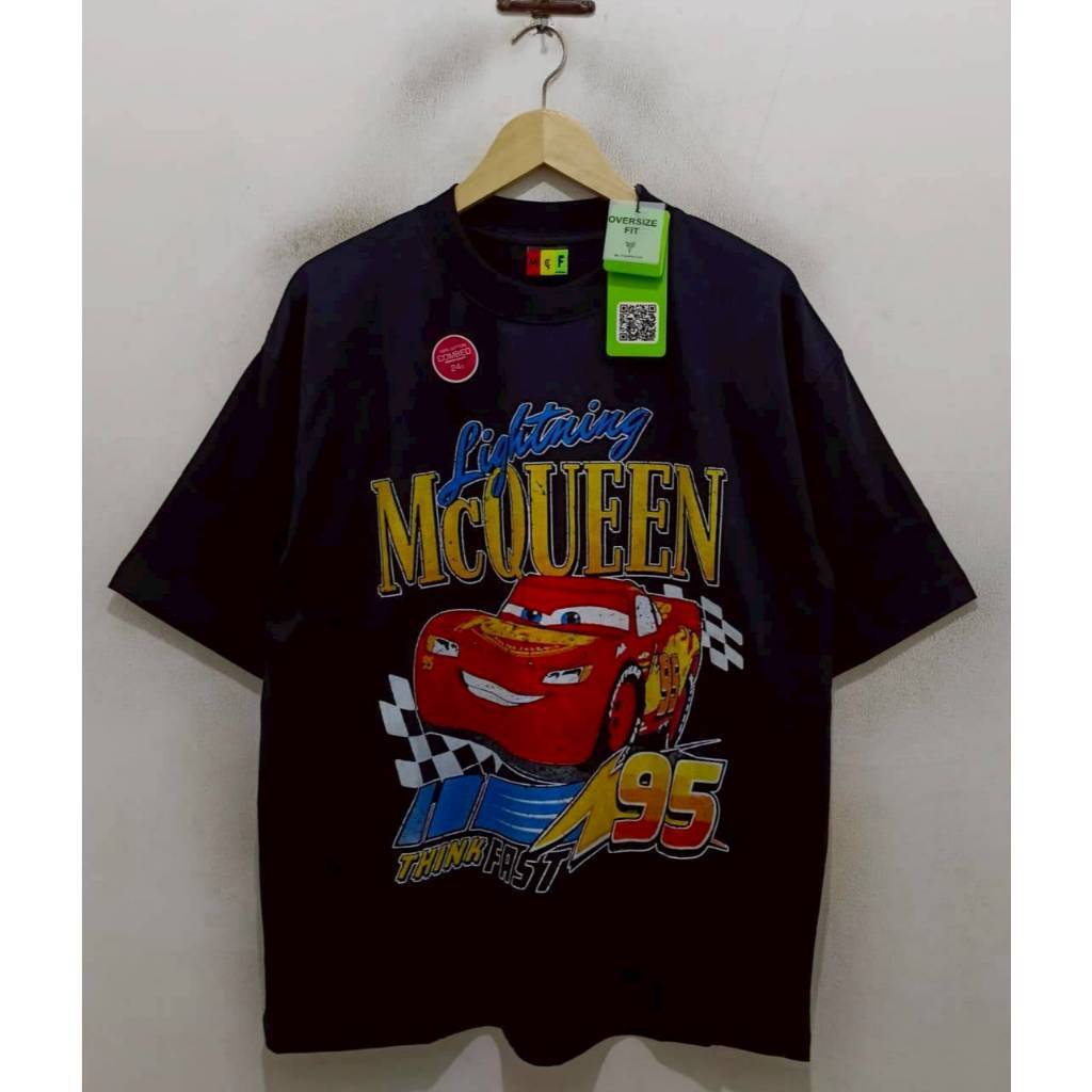 เสื้อยืด OVERSIZE MOVIE LIGHTING MCQUEEN 95 BLACK FULL TAG & LABEL