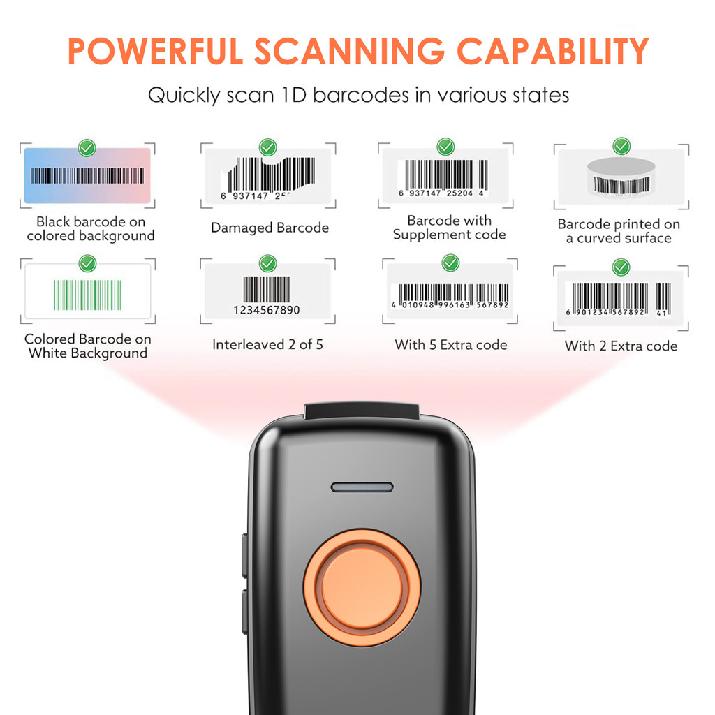 Eyoyo 1D Bluetooth Barcode Scanner ไร้สาย,แบบพกพา Bar Co