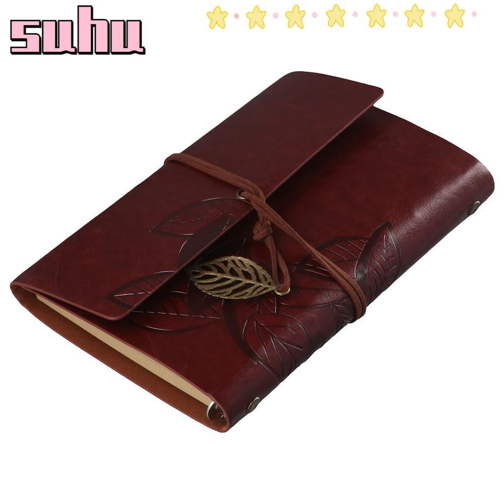 SUHUHD Travelers Notebook, Leaf PU Leather Journal Sketchbook, Vintage Hand Account Book Home