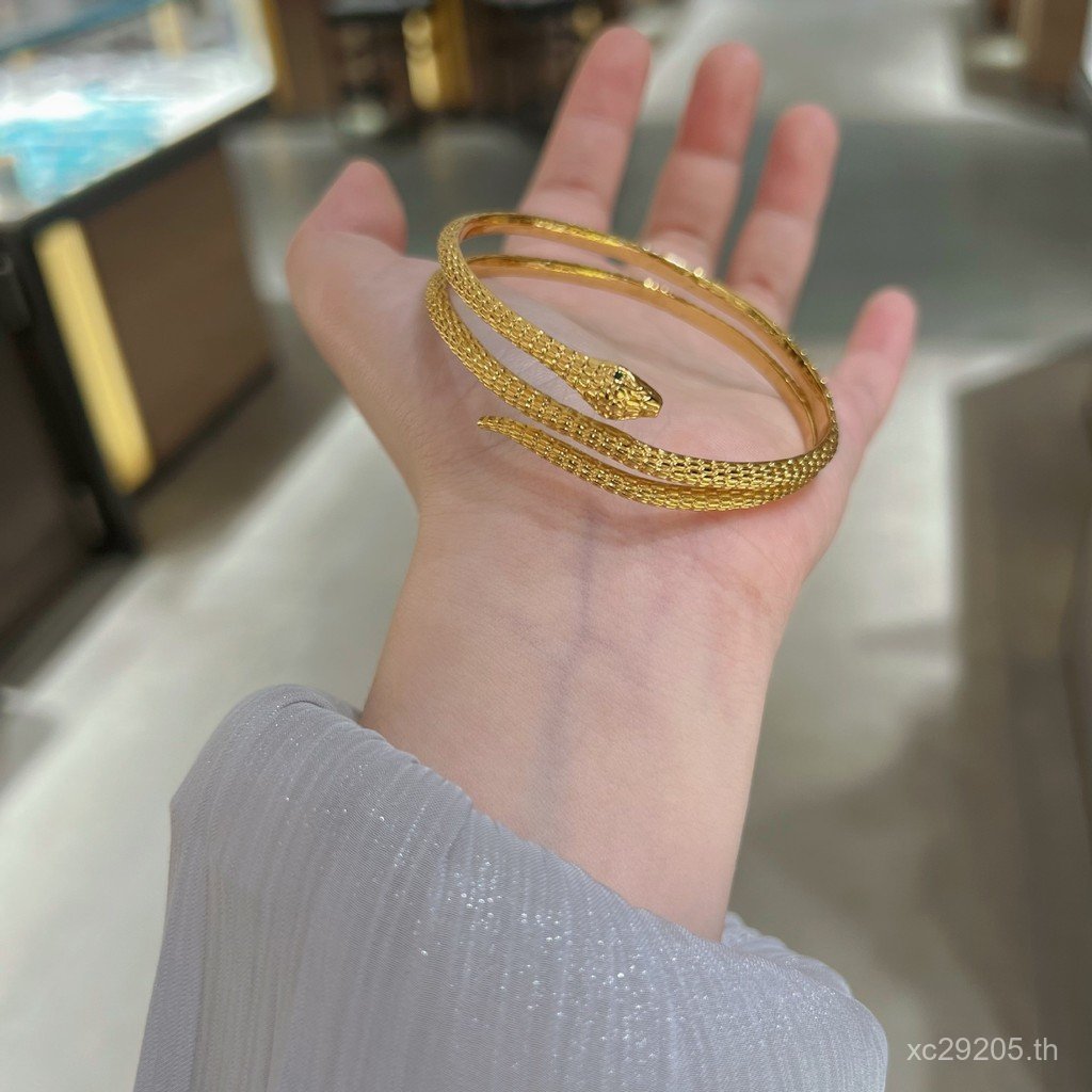 การออกแบบคนรักชุบทอง ins Zodiac Niche เงินแท้เปิดหญิงงูทอง 999.9 สร้อยข้อมือแฟชั่น All-Match งู Clas