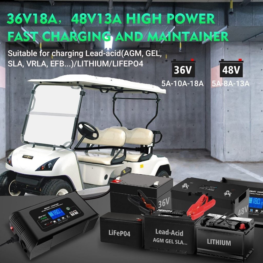 HTRC 36V/48V Car Battery Charger Smart Charger 13A/18A for Lithium LiFePO4 Leadacid Battery for Golf