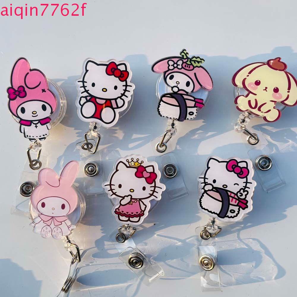 AIQINF Retractable Badge Reel, Pochacco My Melody ID Card คลิป,อุปกรณ์สํานักงาน Pass Card Easy ดึงหั