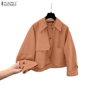 ZANZEA แจ็คเก็ตสั้นผู้หญิงสไตล์เกาหลี ดีไซน์_patchwork_สำหรั…