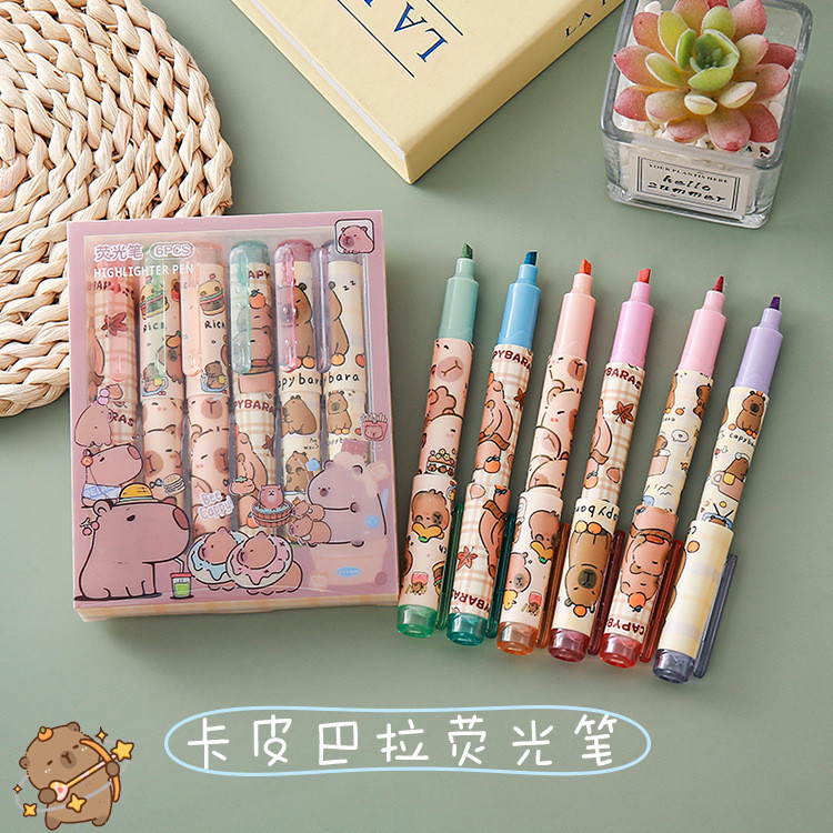 Kapibara Highlighter Creative Student Portable Pocket Highlighter Oblique Color Marker Pen คู่มือปาก