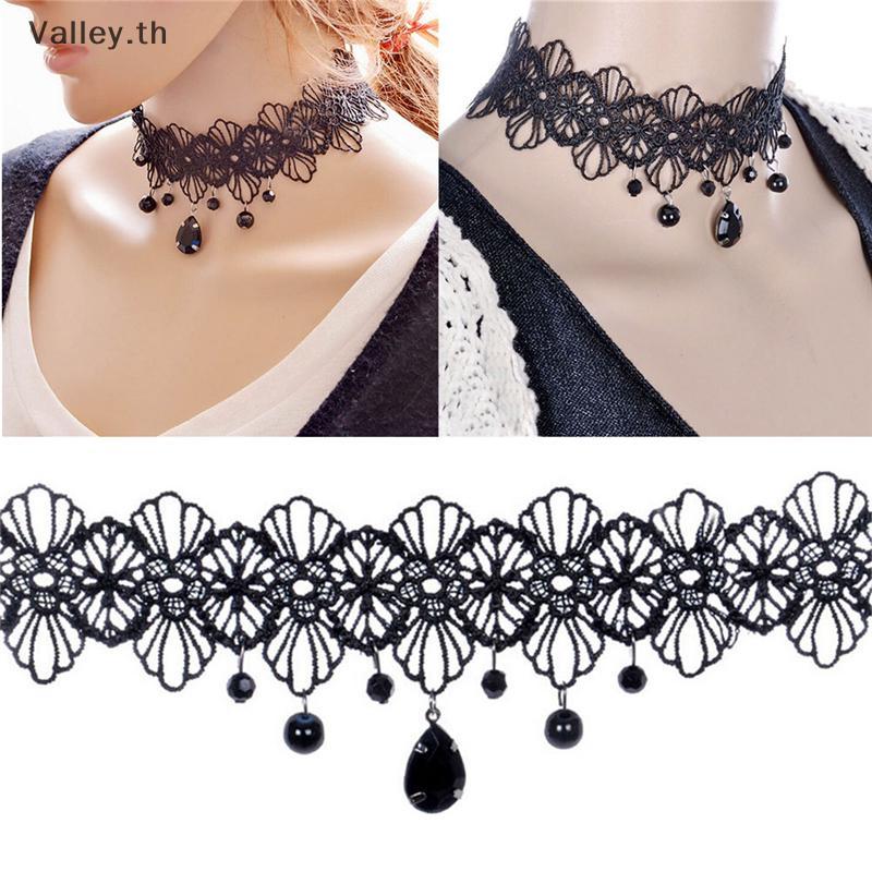[Valley] Fashion Gothic Black Lace Retro Choker Collar Flower Pendant Necklace Jewelry TH