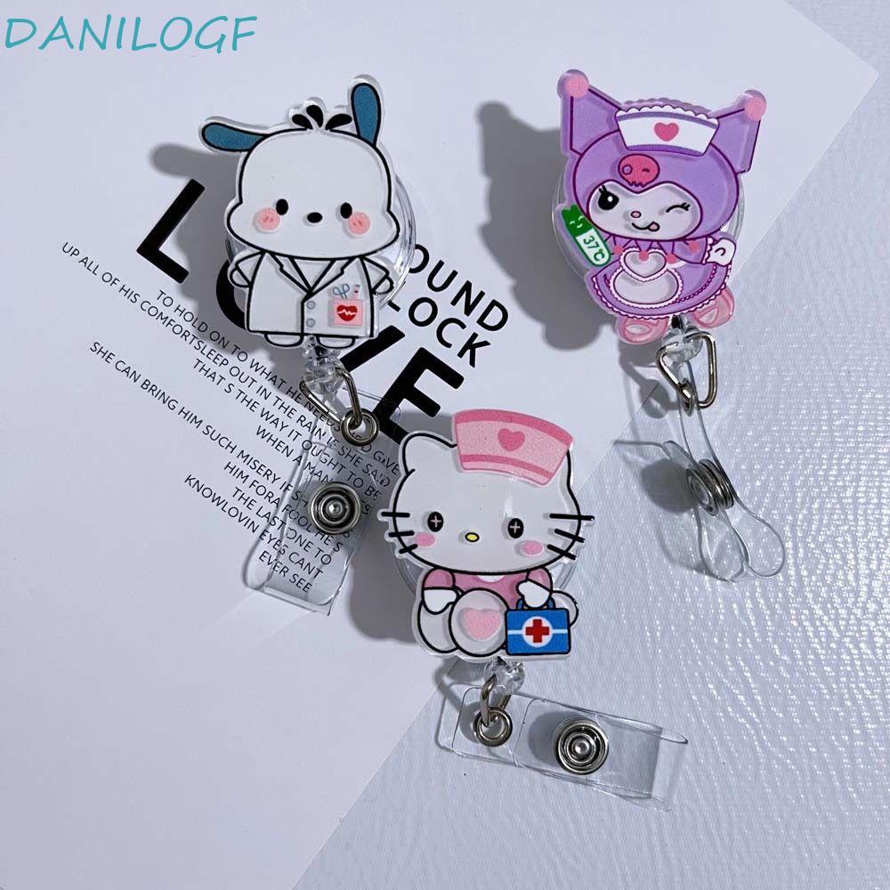 DANILOGF ID Card Clips, Cinnamoroll My Melody Retractable Badge Reel, อุปกรณ์สํานักงาน Easy Pull Buc
