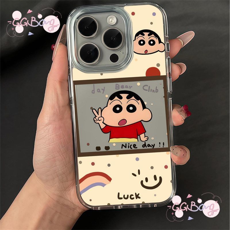 เคสไอโฟน16 17 15สำหรับIPhone 15 13 11 17 12 16 14 Pro Max X XR XS Max 7 8 Plus SE การ์ตูนคู่รักลายจุดเครยอนชินจังเคสใส