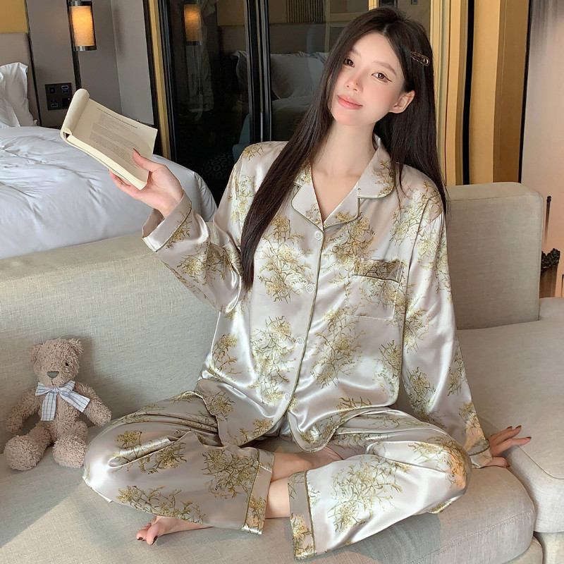 ชุดนอนคอปกแขนยาวผู้หญิงทันสมัยและสะดวกสบายชุดชุดสูท