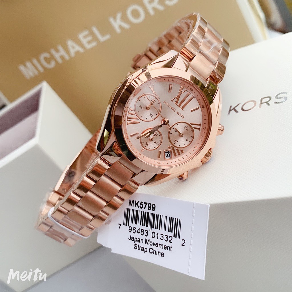 คลังสินค้าพร้อม MK Rose Gold แฟชั่น Casual สายเหล็กนาฬิกาผู้หญิงมัลติฟังก์ชั่นนาฬิกาควอทซ์ mk5799