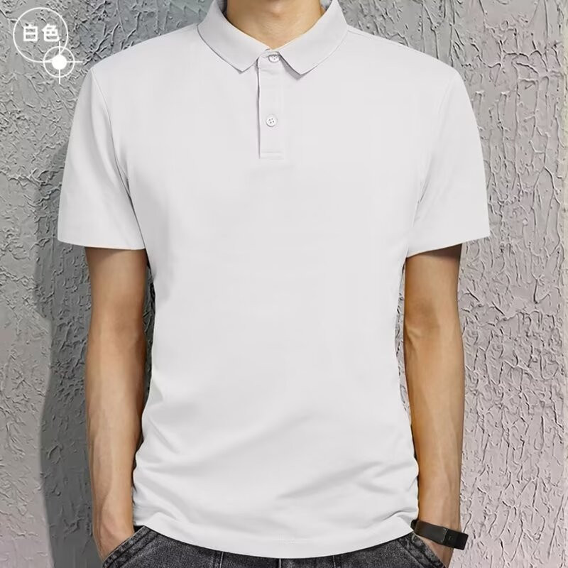 เสื้อโปโลผู้ชายแขนสั้น สไตล์เทรนด์แฟชั่นสีทึบ