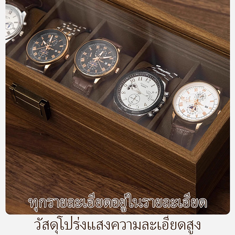 วอลนัทสีดํา กล่องนาฬิกา เครื่องประดับออแกไนเซอร์ ขาตั้งจอแสดงผลย้อนยุค ฝาแก้ว ซับกํามะหยี่ การจัดเก็บมัลติฟังก์ชั่ ของขวัญไม้ ดูคอลเลกชัน 6 10 12ช่อง