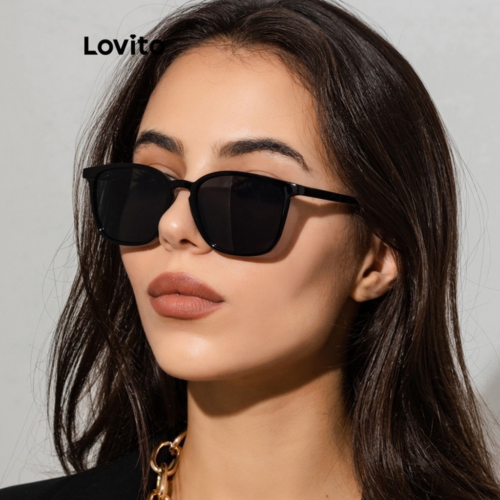 Lovito แว่นตาแดด คาซุย ธรรมดาเบสิก สีเดียวกัน สำหรับปิคเคิลบอล สำหรับหญิง LNA32293
