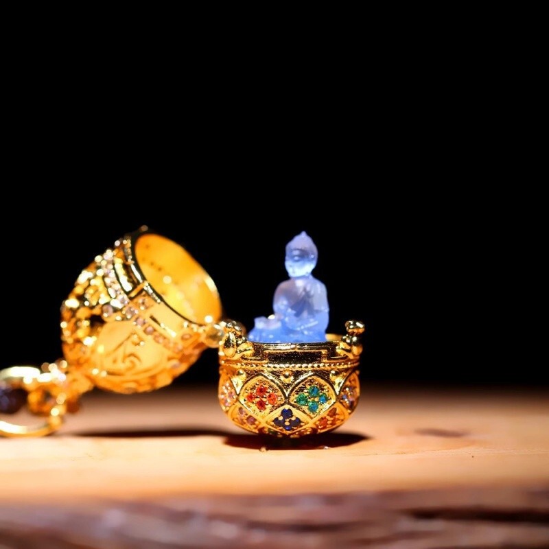 Flower Blooming Buddha Micro Inlaid Zircon Glass Small Buddha Statue Portable Buddhist Altar Multifu