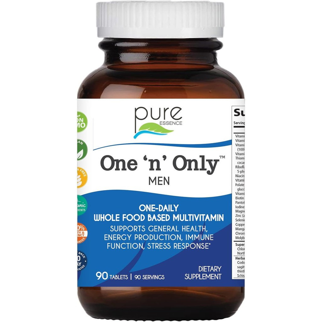 PURE ESSENCE LABS One N Only Multivitamin for Men, Natural One a Day อาหารเสริมสมุนไพรวิตามิน D3, B1