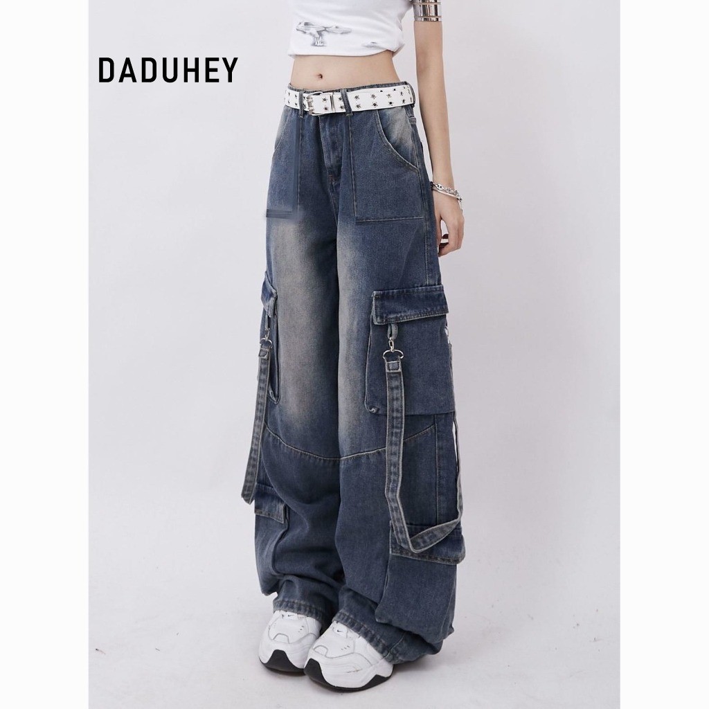 DaDuHey 2026 American High Street Retro Women's Multi-Pocket Casual Straight-Leg Loose Cargo Jeans